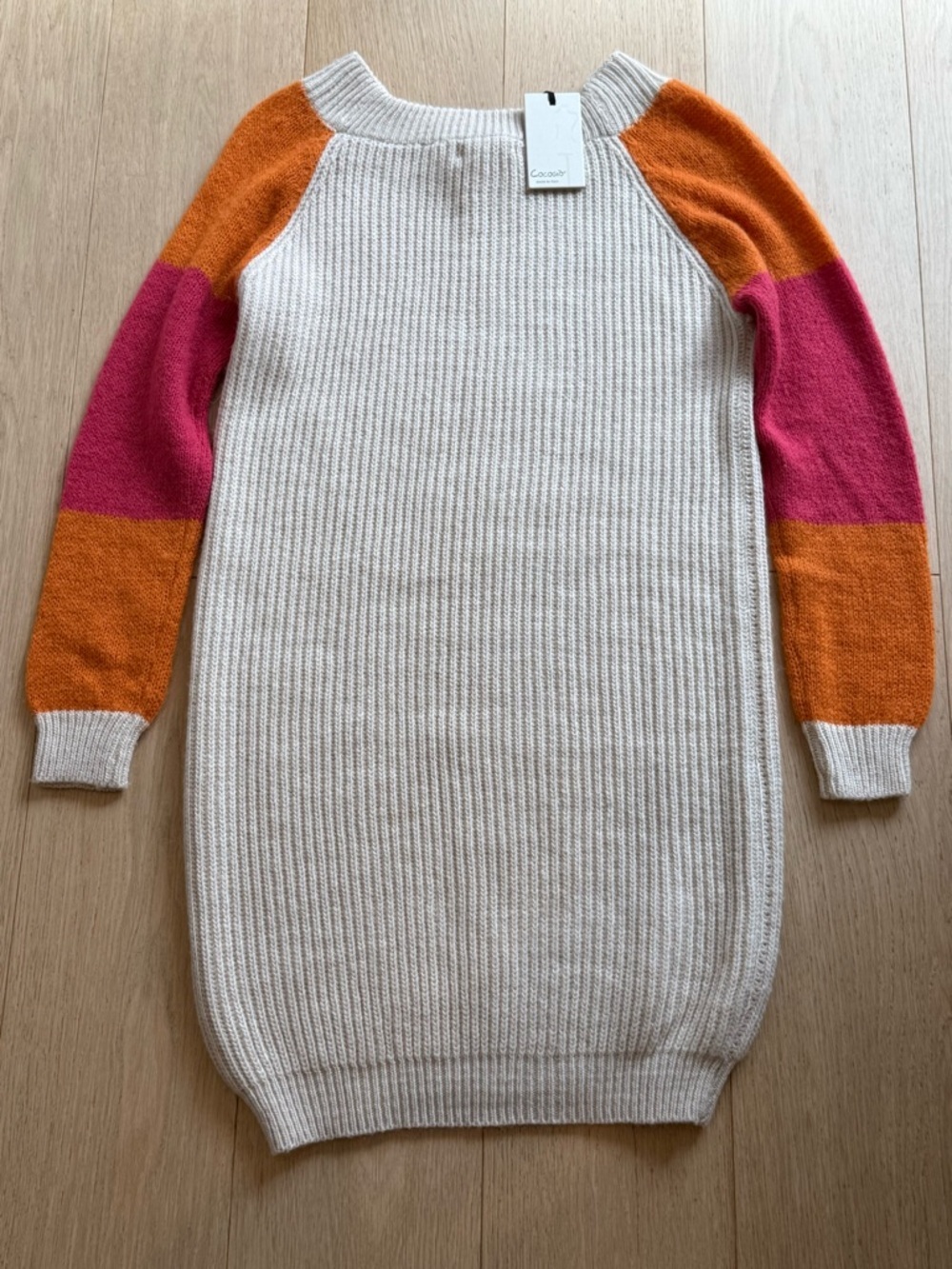 COCOGIO Italy Knit Sweater Dress Alpaca Wool Blend Cream Colorblock Sleeve M - Picture 4 of 6
